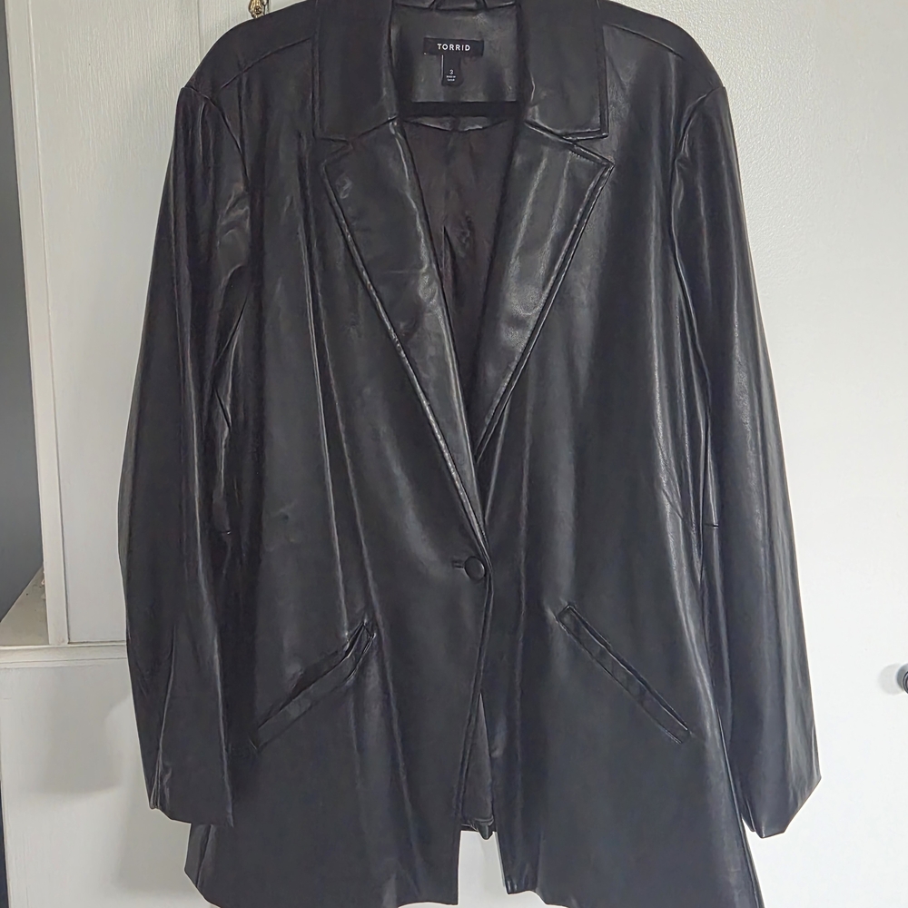 torrid Black Vegan Leather Single-Button Blazer